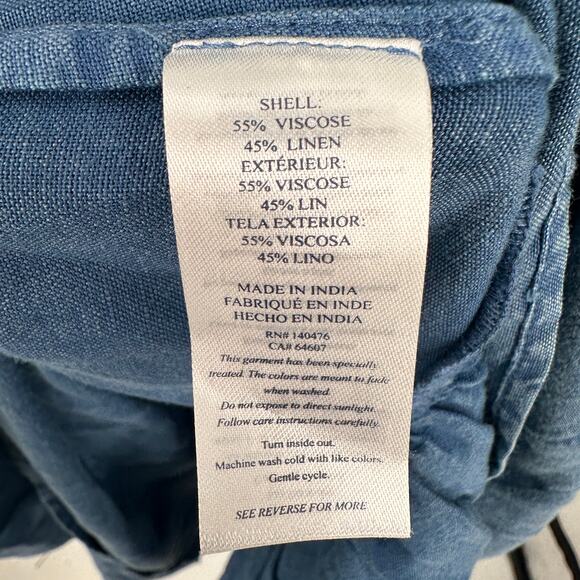 FAHERTY NWT Ojai Chambray Linen Blend Blue Tiered Maxi Dress // L - Picture 9 of 12